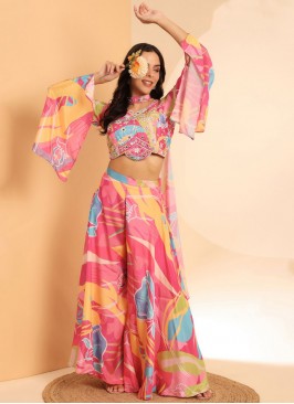 Phenomenal Satin Silk Embroidered Multi Colour Rea