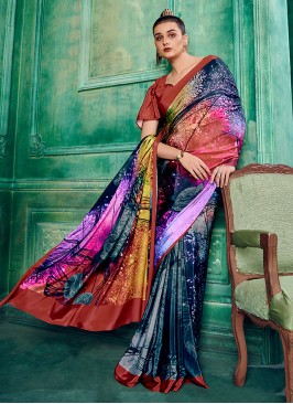 Picturesque Abstract Print Multi Colour Saree