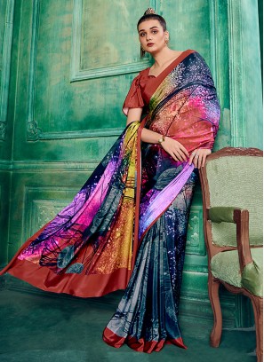 Picturesque Abstract Print Multi Colour Saree