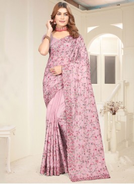 Picturesque Lavender and Pink Resham Tussar Silk Classic Saree