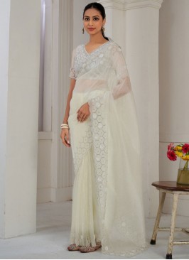 Picturesque Organza White Classic Saree