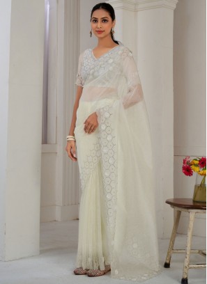 Picturesque Organza White Classic Saree