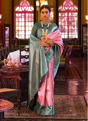 Picturesque Pink Kanjivaram Silk Contemporary Saree