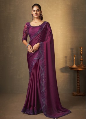 Picturesque Swarovski Satin Silk Designer Saree