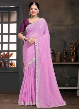 Pink and Purple Color Designer Saree