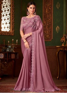 Pink and Purple Embroidered Party Traditional Saree