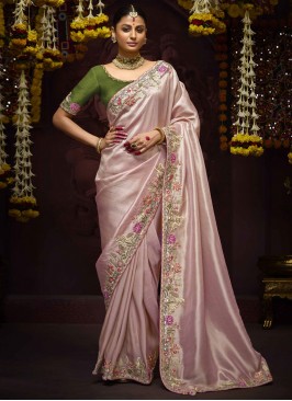 Pink and Purple Kanjivaram Silk Ceremonial Contemporary Saree