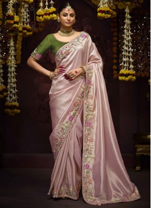 Pink and Purple Kanjivaram Silk Ceremonial Contemporary Saree