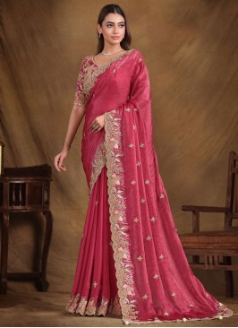 Pink and Rani Color Traditional Saree