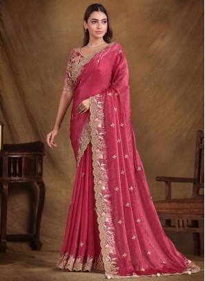 Pink and Rani Color Traditional Saree