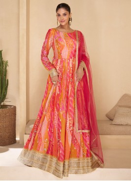 Pink and Rani Mehndi Trendy Gown