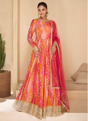 Pink and Rani Mehndi Trendy Gown