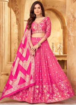 Pink and Rani Silk Ceremonial Readymade Lehenga Choli