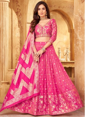 Pink and Rani Silk Ceremonial Readymade Lehenga Choli