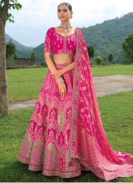 Pink and Rani Silk Trendy Lehenga Choli