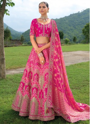 Pink and Rani Silk Trendy Lehenga Choli