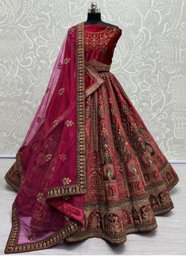 Pink and Rani Velvet Bridal Designer Lehenga Choli