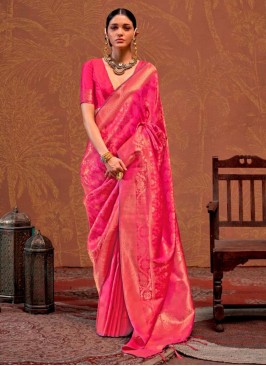 Pink and Rani Weaving Classic Saree