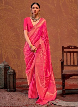 Pink and Rani Weaving Classic Saree