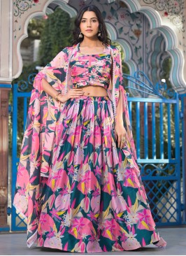 Pink and Teal Georgette Readymade Lehenga Choli