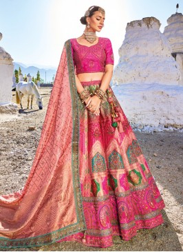 Pink Banarasi Silk Embroidered Trendy Lehenga Chol