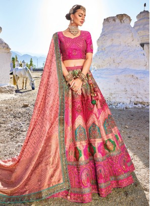 Pink Banarasi Silk Embroidered Trendy Lehenga Choli