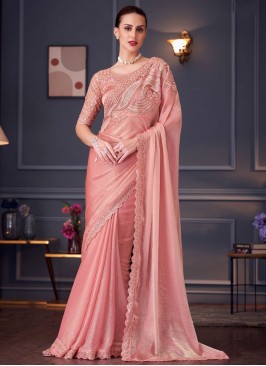 Pink Chiffon Contemporary Saree