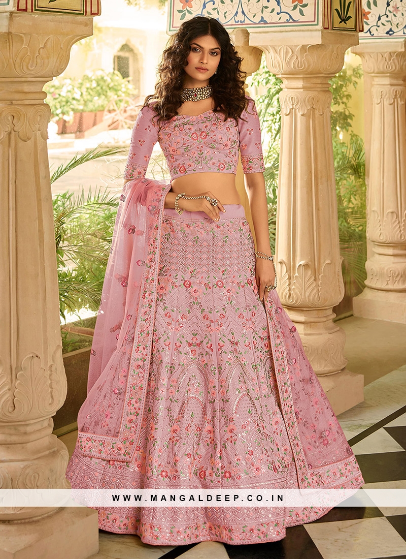 Pink Color Art Silk Embroidered Lehenga Choli