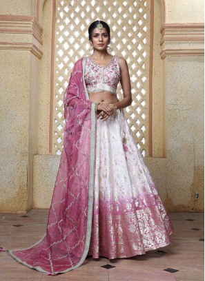 Pink Color Banarasi Silk Lehenga