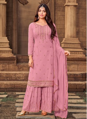 Pink Color Georgette Embroidered Sharara Dress
