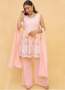 Pink Color Georgette Readymade Plazzo Suit