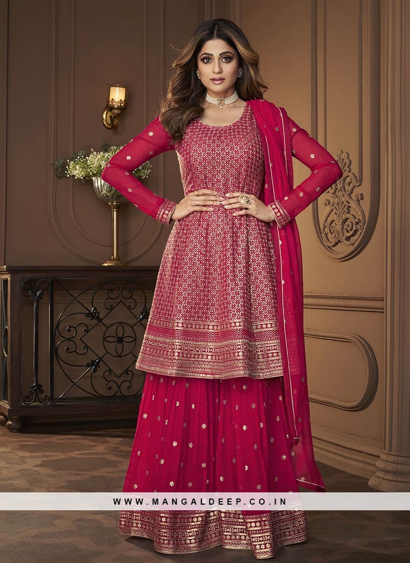 Seductive Maroon Thread And Sequins Embroidered Georgette Pa