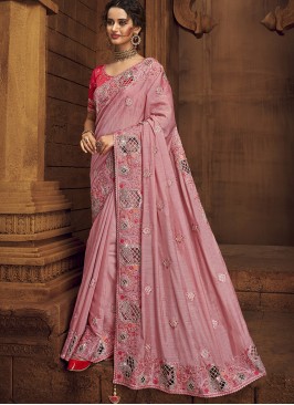 Pink Color Organza Wedding Wear Saree