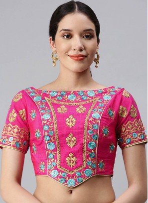 Pink Color Silk Floral Embroidered Blouse