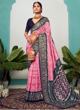 Pink Cotton Silk Contemporary Style Saree