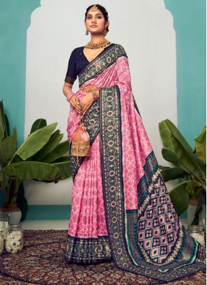 Pink Cotton Silk Contemporary Style Saree