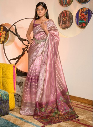 Pink Digital Print Party Casual Saree