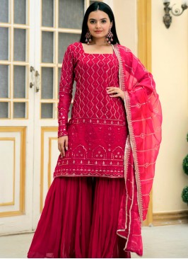 Pink Elegance: Faux Georgette Salwar Suit Set with