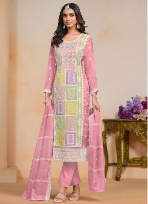 Pink Embroidered Festival Pant Style Suit