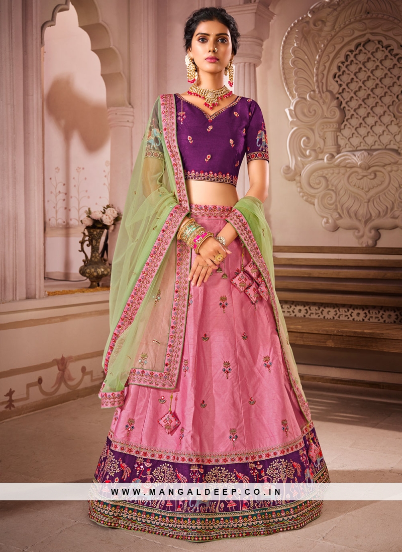 pink embroidered sangeet lehenga choli 49667