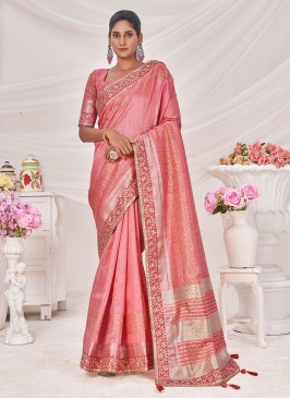 Pink Embroidered Silk Contemporary Saree