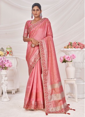 Pink Embroidered Silk Contemporary Saree