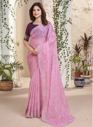 Pink Fancy Fabric Wedding Trendy Saree