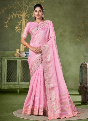 Pink Festival Banarasi Silk Trendy Saree