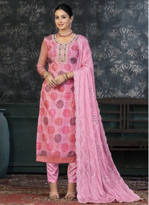 Pink Festival Organza Trendy Salwar Suit