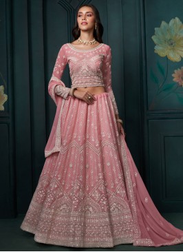 Pink Georgette Embroidered Trendy Lehenga Choli