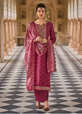 Pink Jacquard Embroidered Salwar Kameez