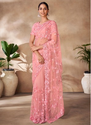 Pink Net Designer Saree