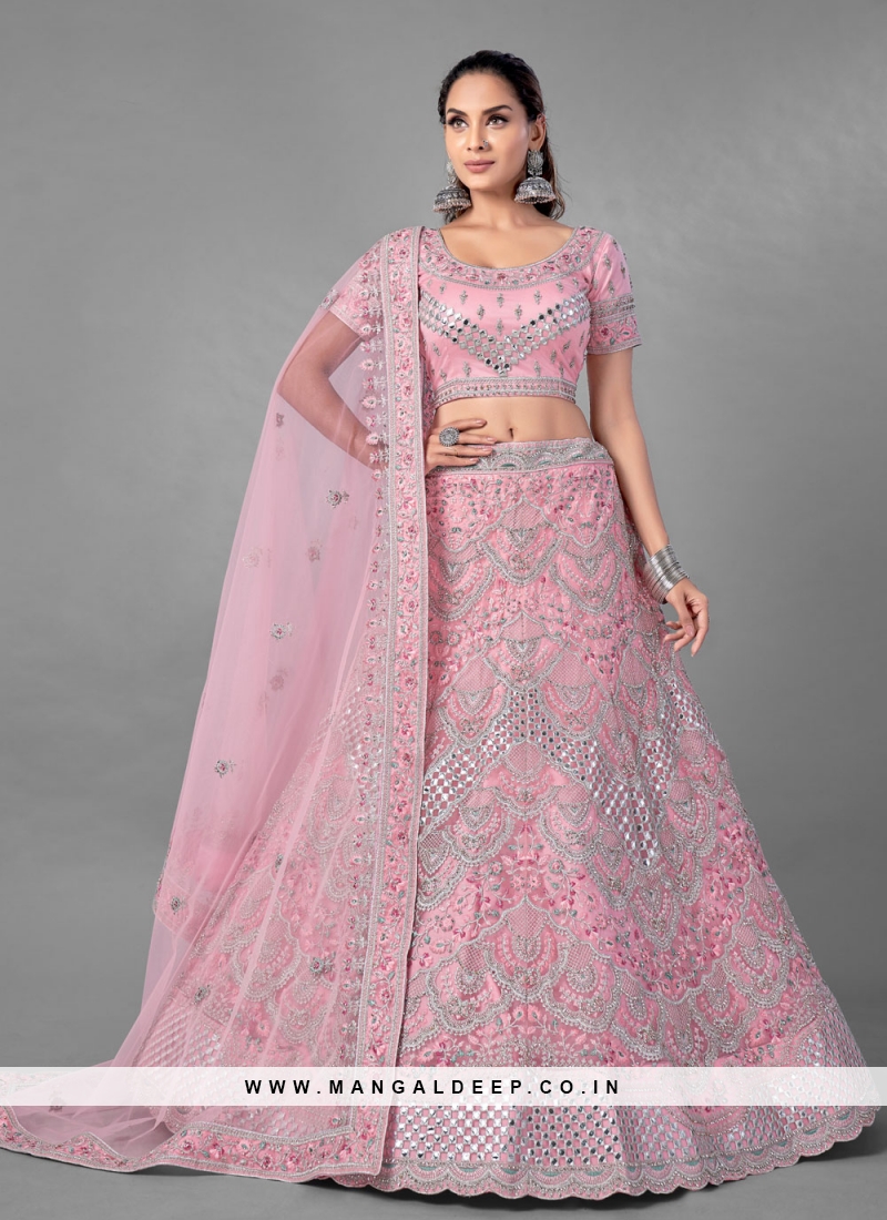 Bridal, Engagement, Reception, Wedding Pink and Majenta color Faux  Georgette fabric Lehenga : 1902429