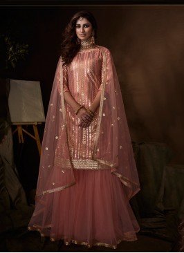 Pink Net Wedding Designer Palazzo Salwar Kameez